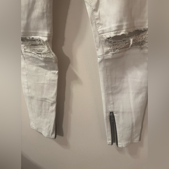 RtA White Leather Distressed Jeans Petite Slim w/Ankle Zip Kortney Kardashian ☑️ - Picture 4 of 9